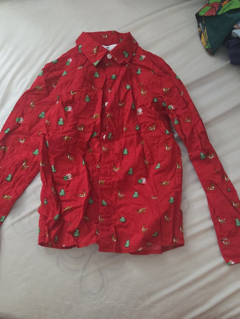 2 for $10 H&M Youth Red Holiday Print Button down Shirt- size 7